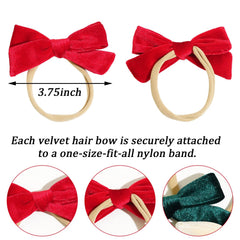 Jeffan 3Pcs 3.75" Velvet Baby Bows Headbands, Nylon Hairbands Elastic Hair Accessories for Newborn Infant Toddlers(Red, Beige, Dark Green)