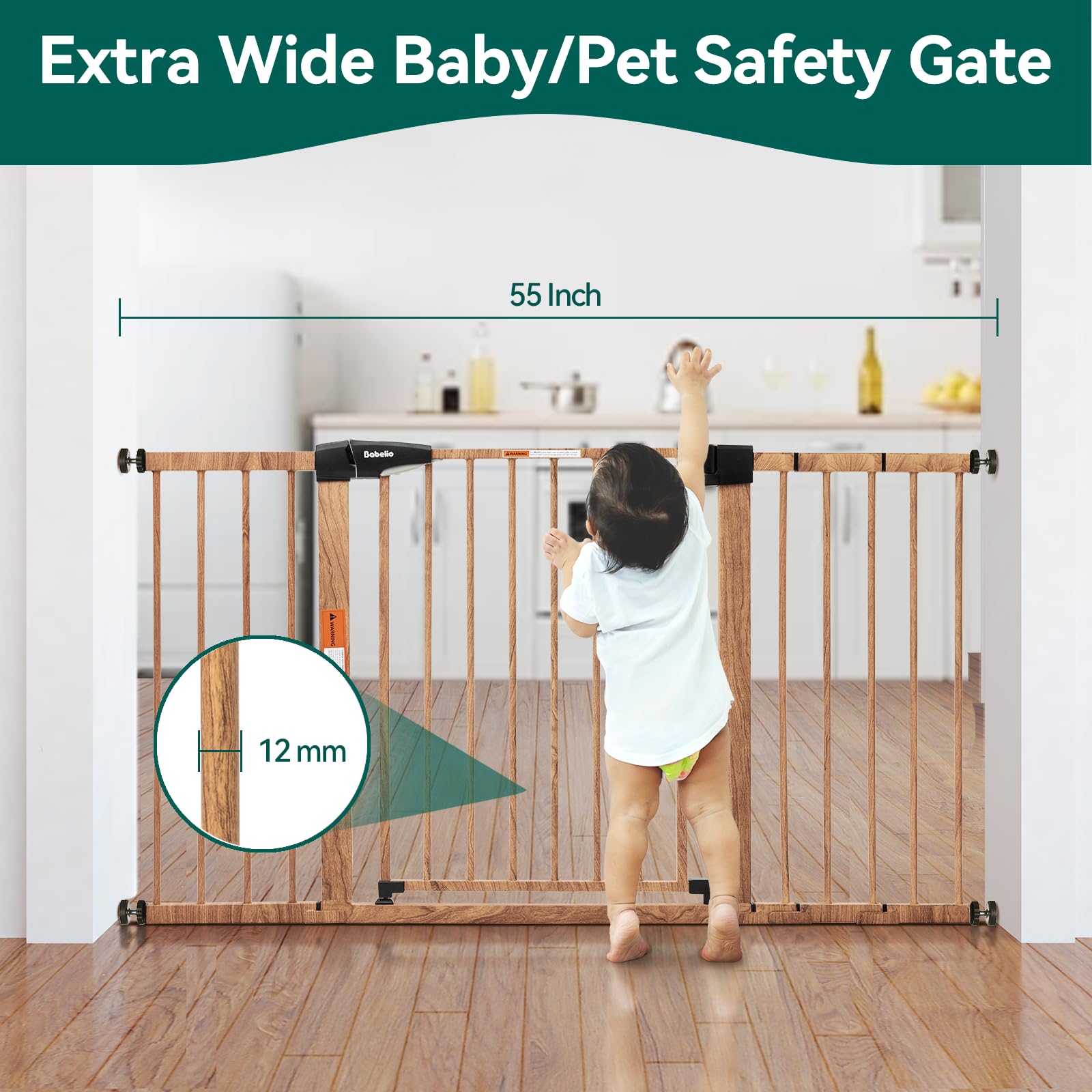 BABELIO PressGuard P7 Metal Auto-Close Baby Gate – Extra Wide 29–55