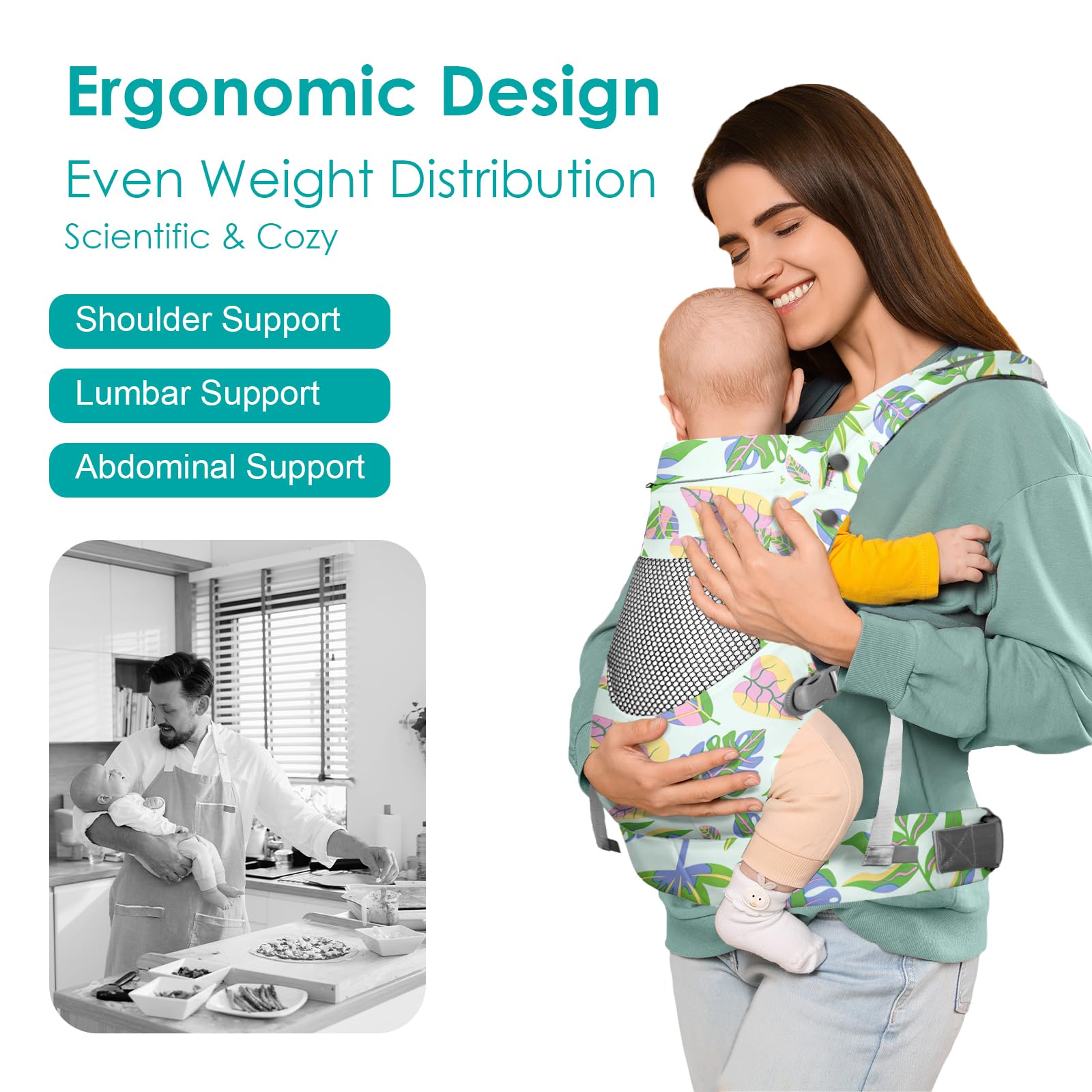 YooxArmor Infant Baby Front Carrier, Toddler Body Carrier, 7-66 Lbs Ergonomic Design, Lumbar Support, Lightweight Baby Chest Carriers (3-36 Months)