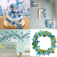 Ewong Butterfly Wall Decals 48PCS 3D Butterflies Decor Removable Mural Sticker Wall Art Home Decoration Kid Girl Bedroom Bathroom Baby Room Nursery Classroom Office Party (Blue)