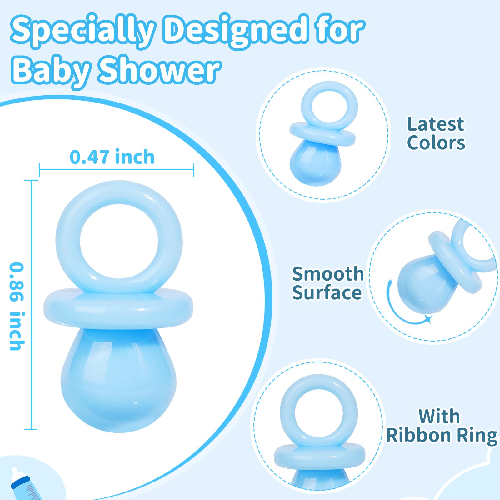 ZYFLSQ 200 Mini Pacifiers Baby Shower Game — Blue 0.86” Plastic Pacifiers for Gender Reveal & DIY Decor