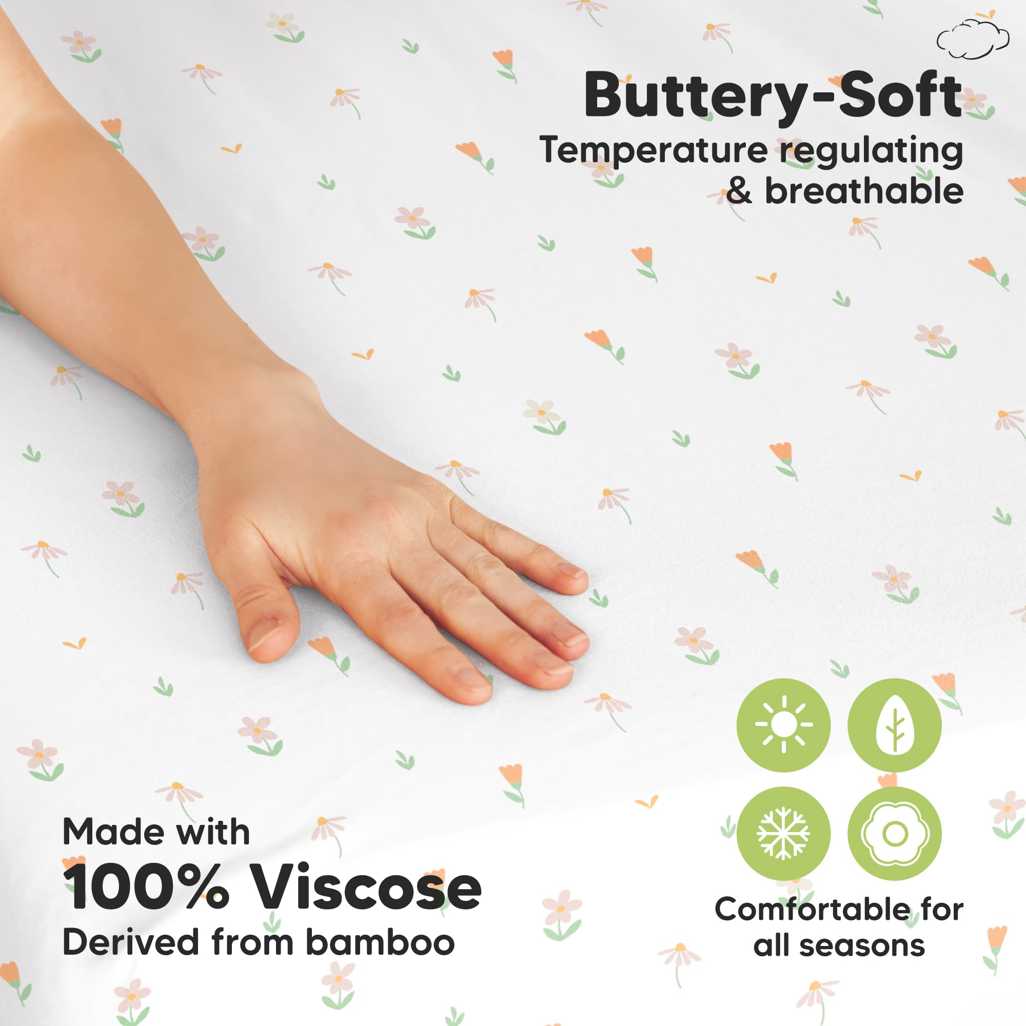 Pack and Play Sheets Fitted - 2-Pack Mini Crib Sheets for Pack N Play Mattress 38x26, Soft & Cozy, Neutral Toddler Playard Bedding, Snug Fitted Mini Baby Crib Mattress Cover Boy, Girl (Wildflowers)