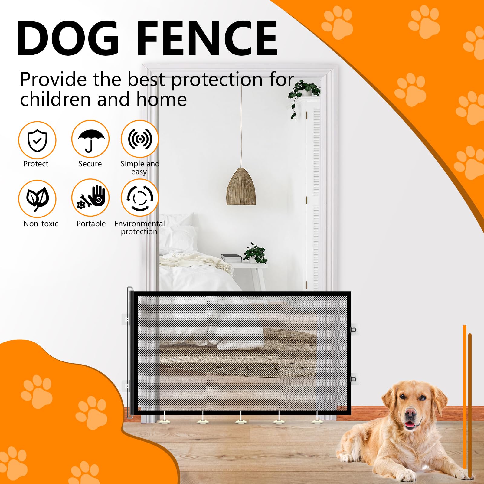2 Pack Retractable Pet Gate for Doorways and Stairs, Mesh Gate for Dog, Cat, Indoor & Outdoor Use, One-Hand Operation, Easy Installation, 31" Tall, Expands to 59" Wide