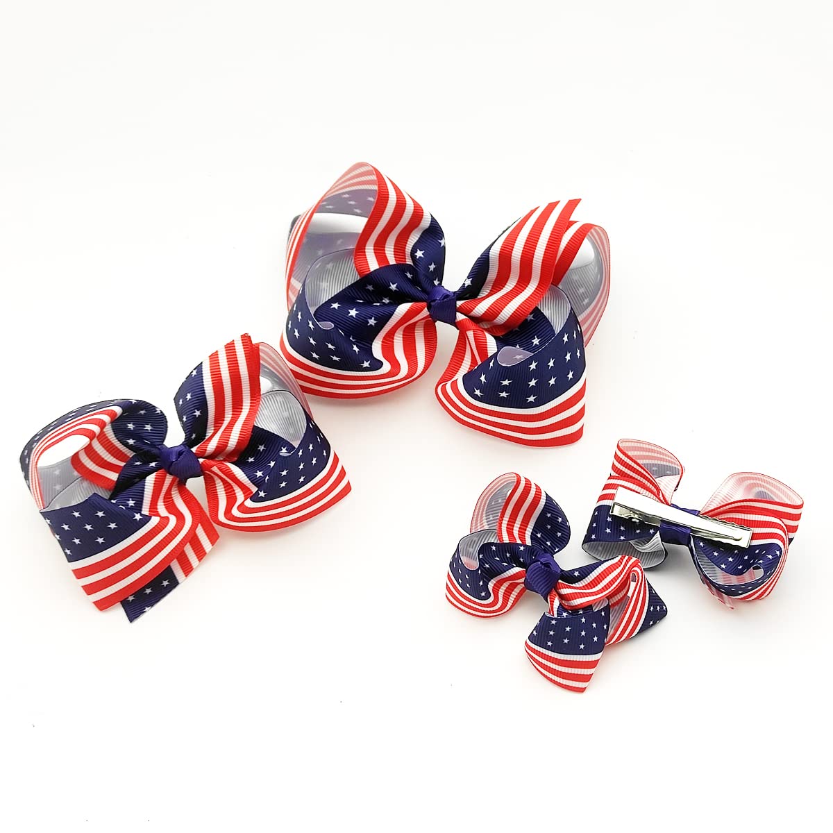 Usa Bows for Girls,6PCS Hand-made Grosgrain Ribbon Hair Bows Alligator Clips Hair Accessories for Little Teen Toddler Girls Kids (Red White Blue)