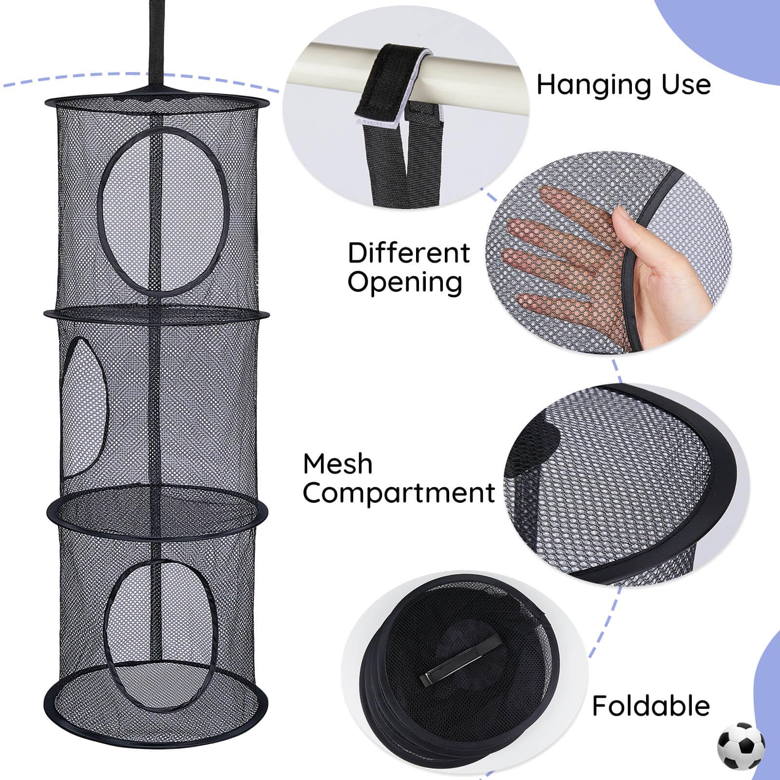 Basumee plushies-organizer-hanging-net stores multiple plush toys without clutter.