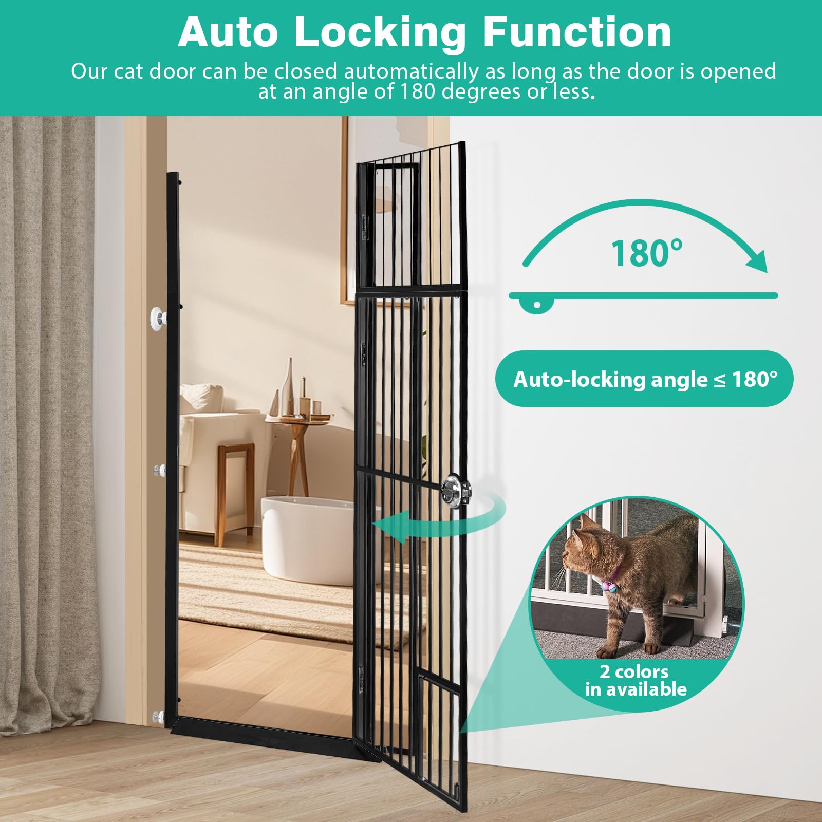 INRLKIT 71" Extra Tall Pet Gate Cat Gate with Cat Door, Fits for 28.7"&37.5" Extra Wide Pressure Mounted Pet Barrier Auto-Close Safety Pet Gate with Walk Through Door Latch,Black