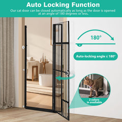 INRLKIT 71" Extra Tall Pet Gate Cat Gate with Cat Door, Fits for 28.7"&37.5" Extra Wide Pressure Mounted Pet Barrier Auto-Close Safety Pet Gate with Walk Through Door Latch,Black
