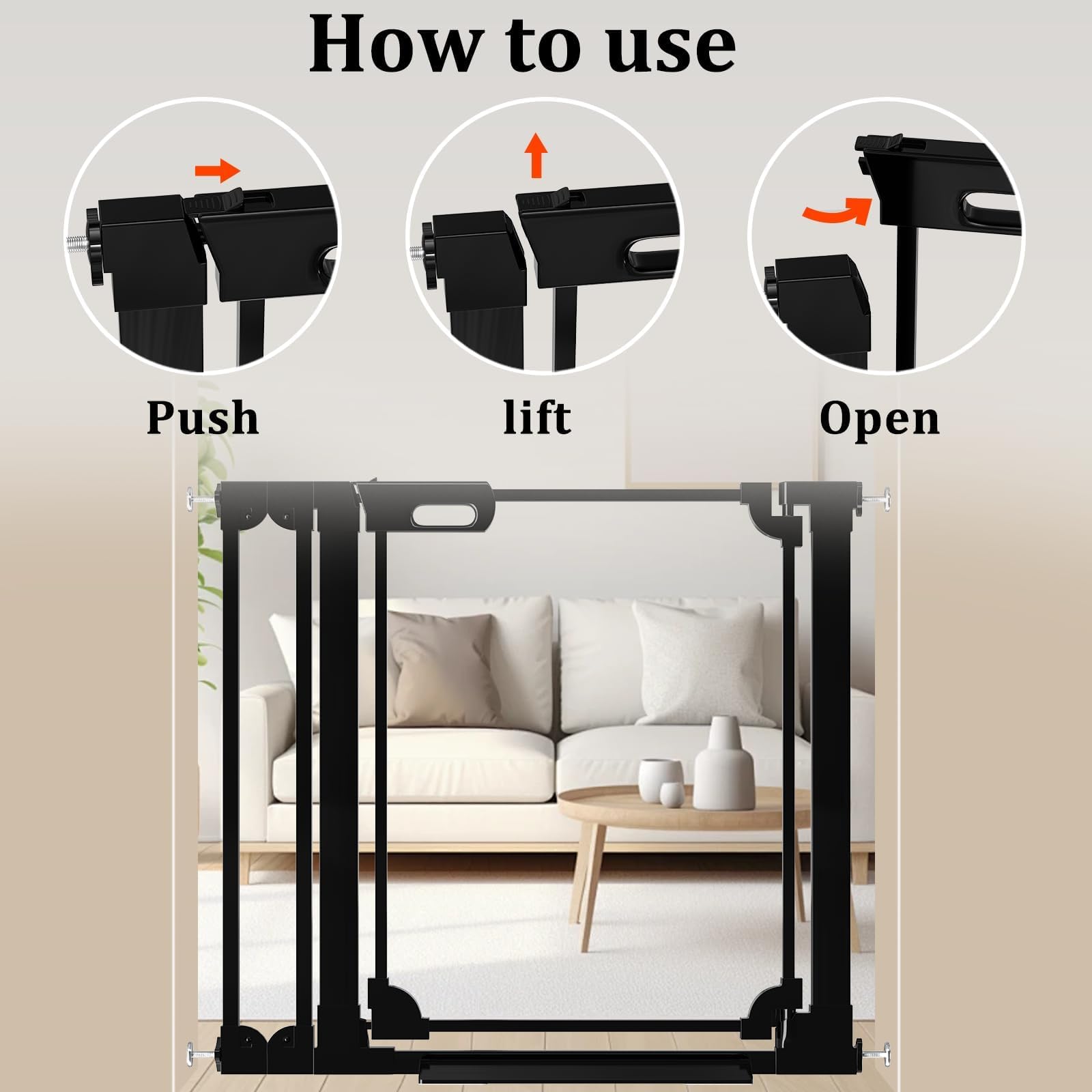 WAOWAO Clear Baby Gate for Stairs Modern Design Acrylic Auto Close Pet Gate, 29.52-37.79" Wide Safety Baby Gate for Doorways,Black Clear Dog Gates Indoor,Hallways,Kitchen