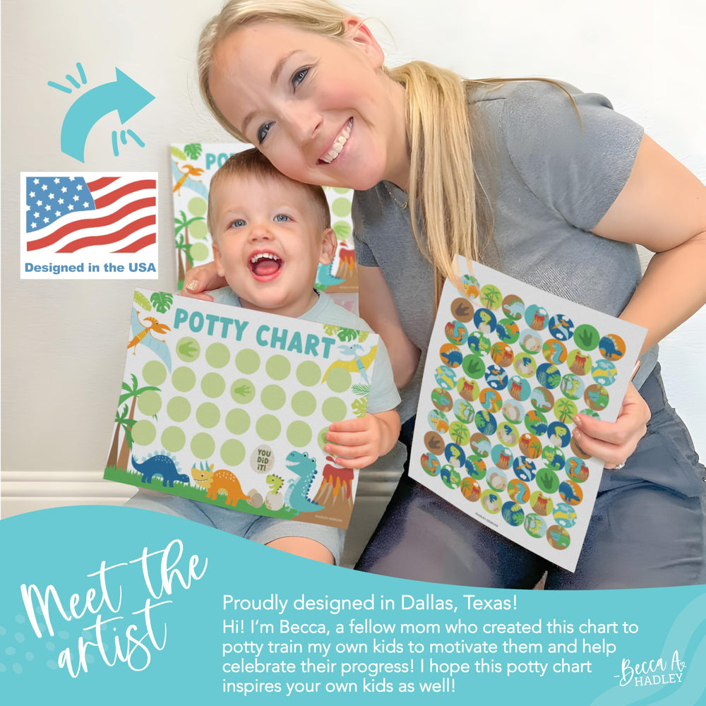 Hadley Designs potty-chart-dinosaur-boys-sticker-sheets showcases colorful stickers to motivate toddlers.