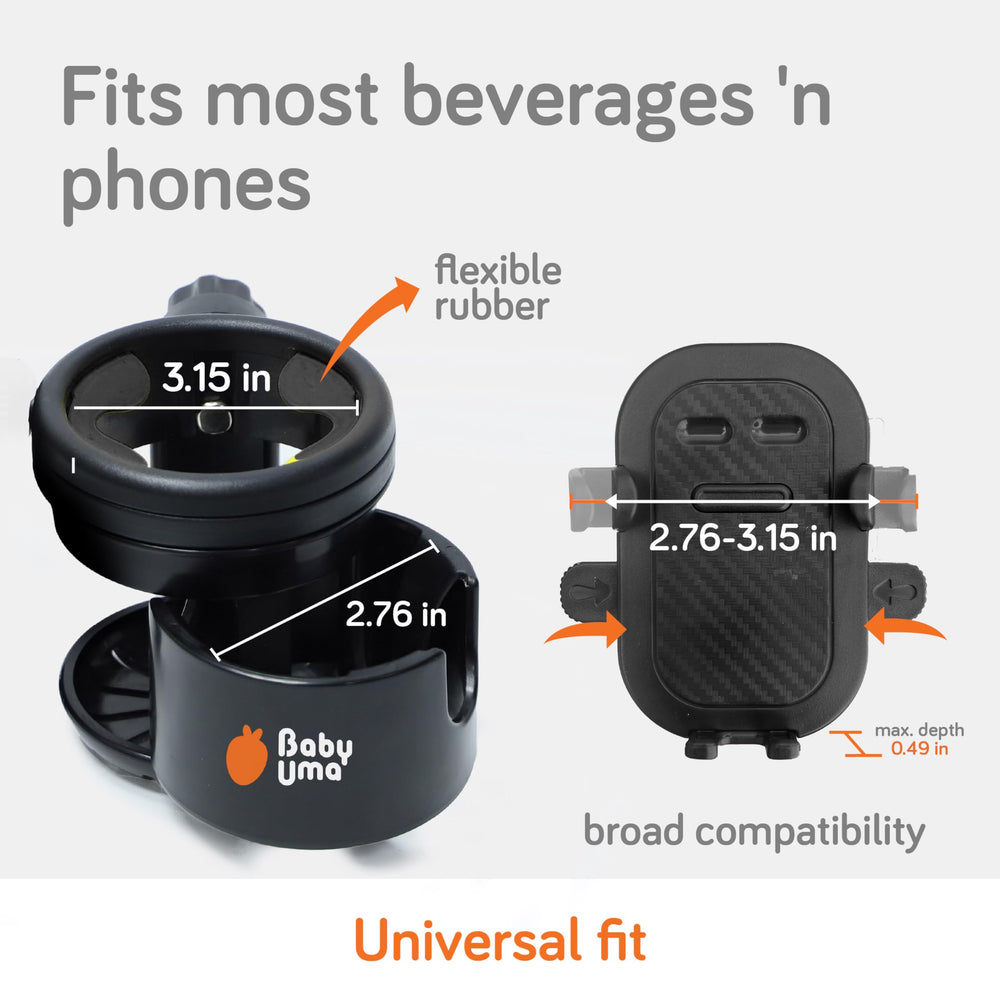 Baby Uma 360-degree phone mount enables one-handed operation while you push the stroller.