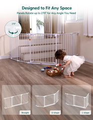 Babelio 71" Extra Wide Baby Gate, 30" Tall Auto Close Dog Fence for Stairs Kitchen Doorways Fireplace, Hardware Mounted Pet Gate Indoor, Foldable 3 Metal Panels, White