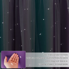 NICETOWN 2 Panels Blackout Curtains for Girls Bedroom 84 Inch Length Living Room Curtains Star Cutout Curtains for Nursery Wall Home Aesthetic Kids Curtains, 42W x 84L, Teal & Purple