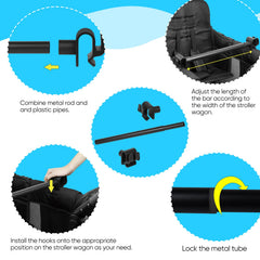 Universal Forward-Facing Stroller Wagon Support Bar,Length Adjustable Crossbar with Hook-Built in,Easy to Install & Remove Bus-Style Seating Upgrade Accessories