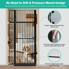 INRLKIT 71" Extra Tall Pet Gate Cat Gate with Cat Door, Fits for 28.7"&37.5" Extra Wide Pressure Mounted Pet Barrier Auto-Close Safety Pet Gate with Walk Through Door Latch,Black