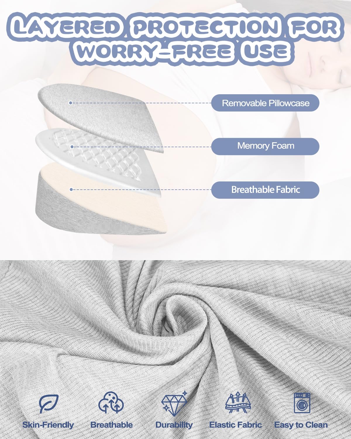 Sino Salected Memory Foam Wedge Pregnancy Pillow — 15x40 Inch Maternity Support
