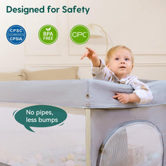 BABELIO Foldable Baby Playpen 46" × 46", Portable Playard for Babies and Toddlers, Parents' Picks Awards Winner, No Assembly Required, Indoor & Outdoor Kids Safety Play Pen Area, Travel Fence, Grey