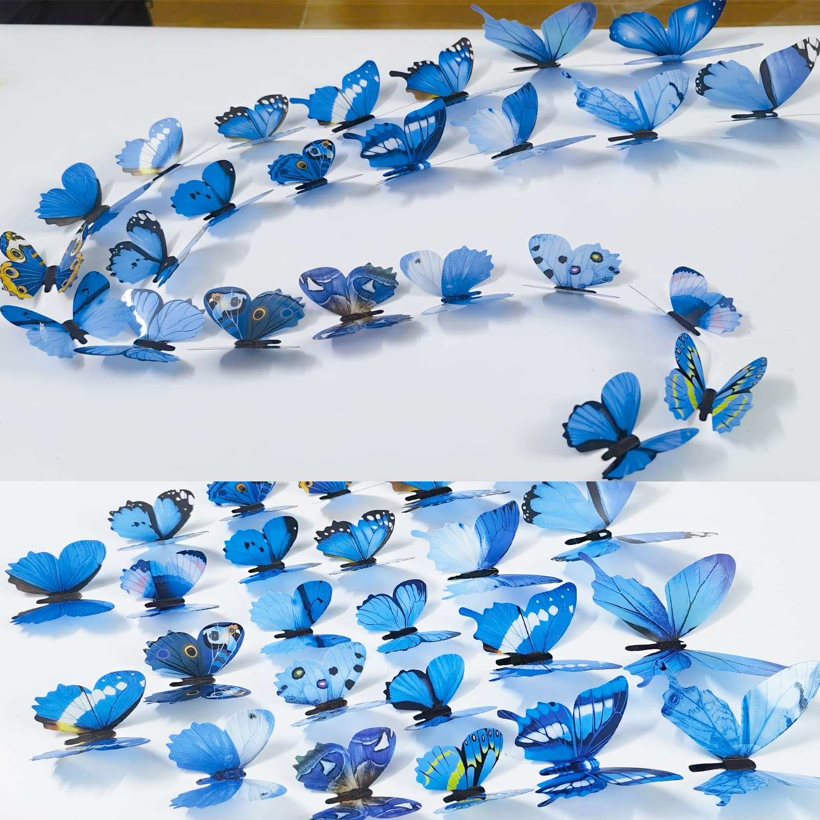 Ewong Butterfly Wall Decals 48PCS 3D Butterflies Decor Removable Mural Sticker Wall Art Home Decoration Kid Girl Bedroom Bathroom Baby Room Nursery Classroom Office Party (Blue)