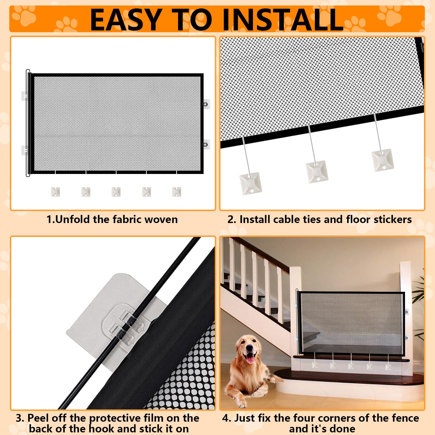 2 Pack Retractable Pet Gate for Doorways and Stairs, Mesh Gate for Dog, Cat, Indoor & Outdoor Use, One-Hand Operation, Easy Installation, 31" Tall, Expands to 59" Wide