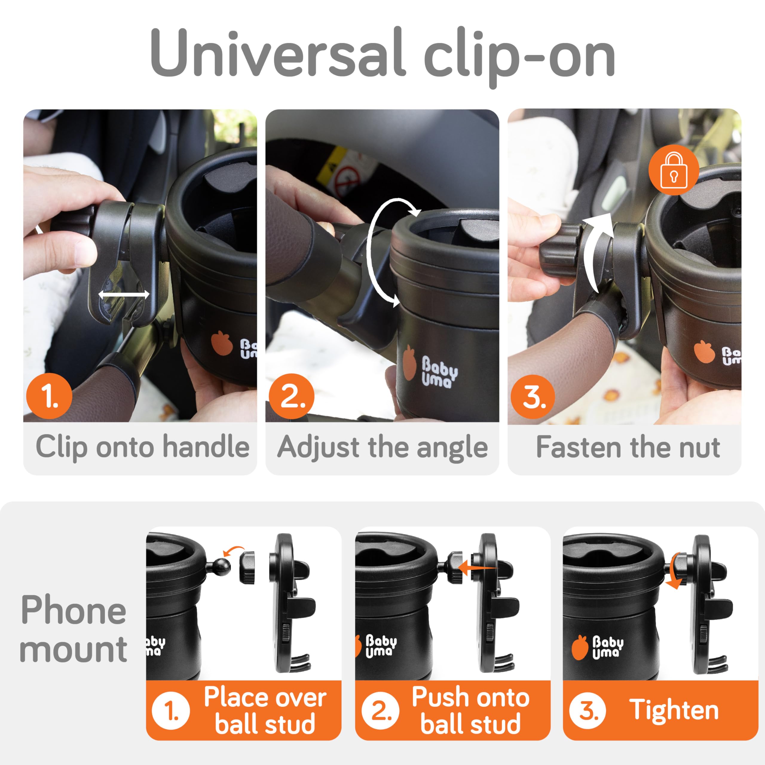 Baby Uma dual cup holder for two drinks on long walks.