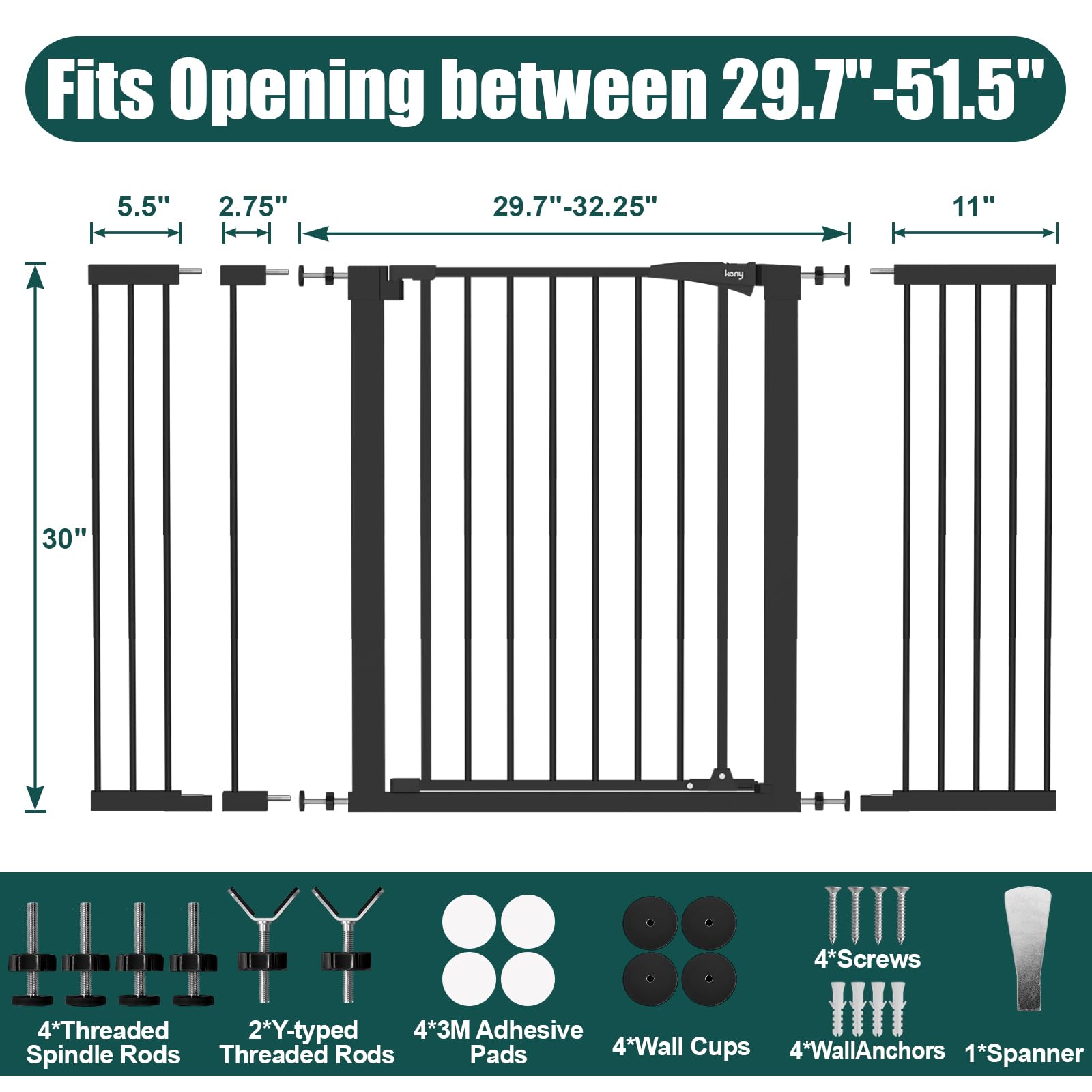 keny baby gate 30-inch tall metal frame offers sturdy confinement