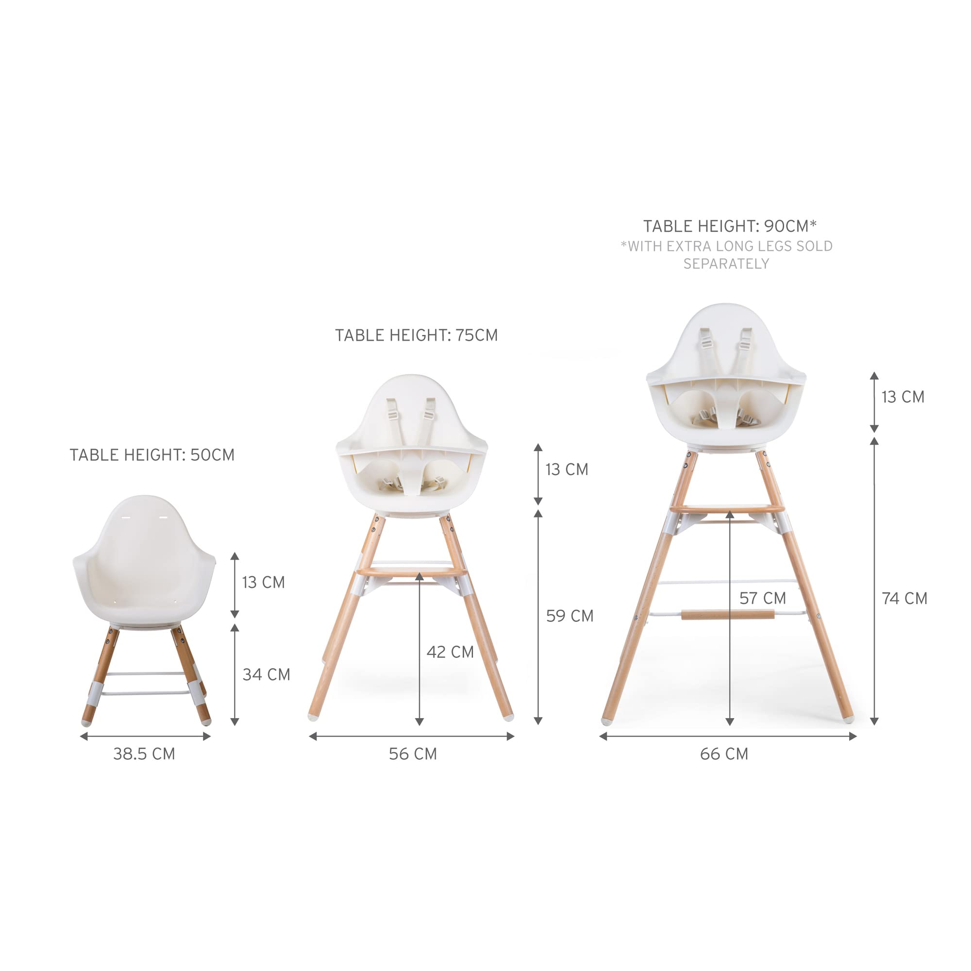 Childhome Evolu One.80° 2 in 1 Baby High Chair with 180° Swivel, Adjustable Height Baby High Chair, Sleek Modern with Beechwood Legs, White