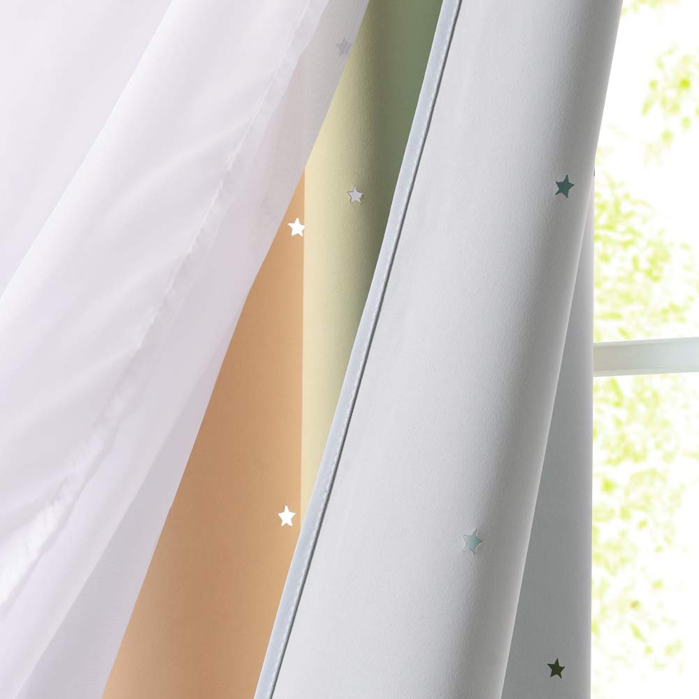 NICETOWN Star Curtains for Kids Room Girls Bedroom Decor, Light Blocking Voile Overlay Princess Star Hollowed Curtain for Nursery/Thanksgiving, 2 Panels (W42 x L63, Rainbow)