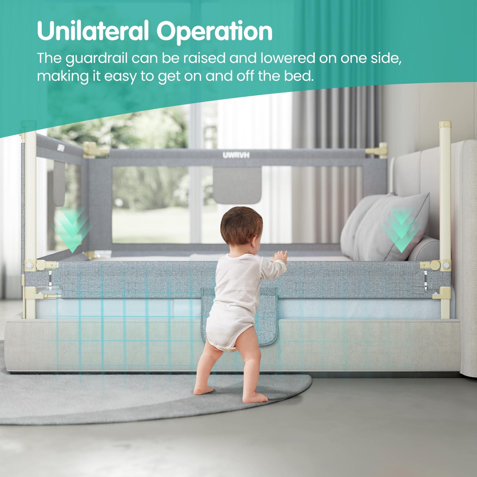 UWRVH Bed Rails for Toddlers - Adjustable One-Sided Guard for King/Full/Twin Beds (Grey, 74.8 in)