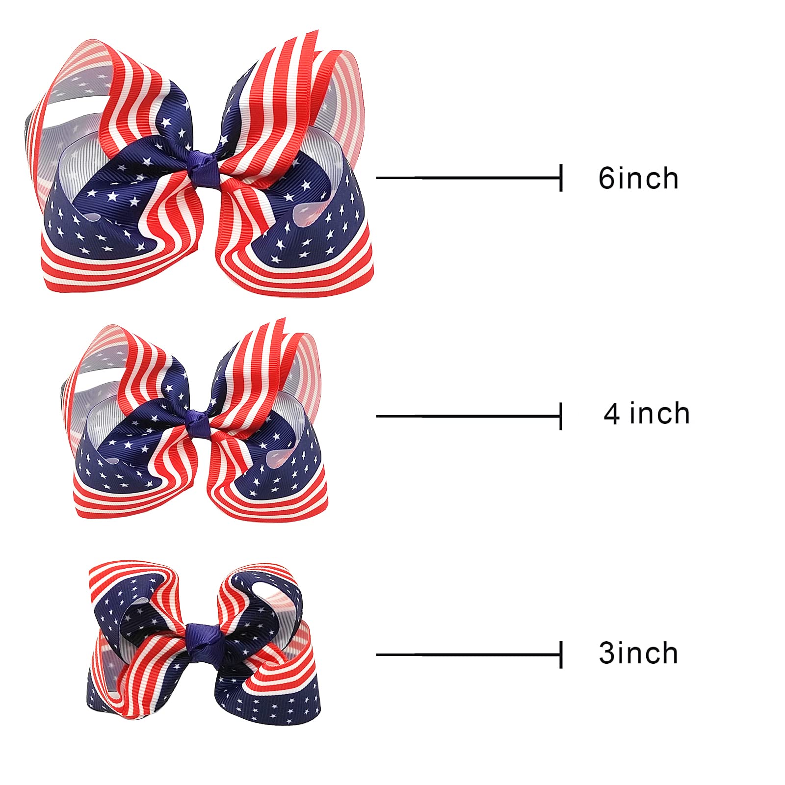 Usa Bows for Girls,6PCS Hand-made Grosgrain Ribbon Hair Bows Alligator Clips Hair Accessories for Little Teen Toddler Girls Kids (Red White Blue)
