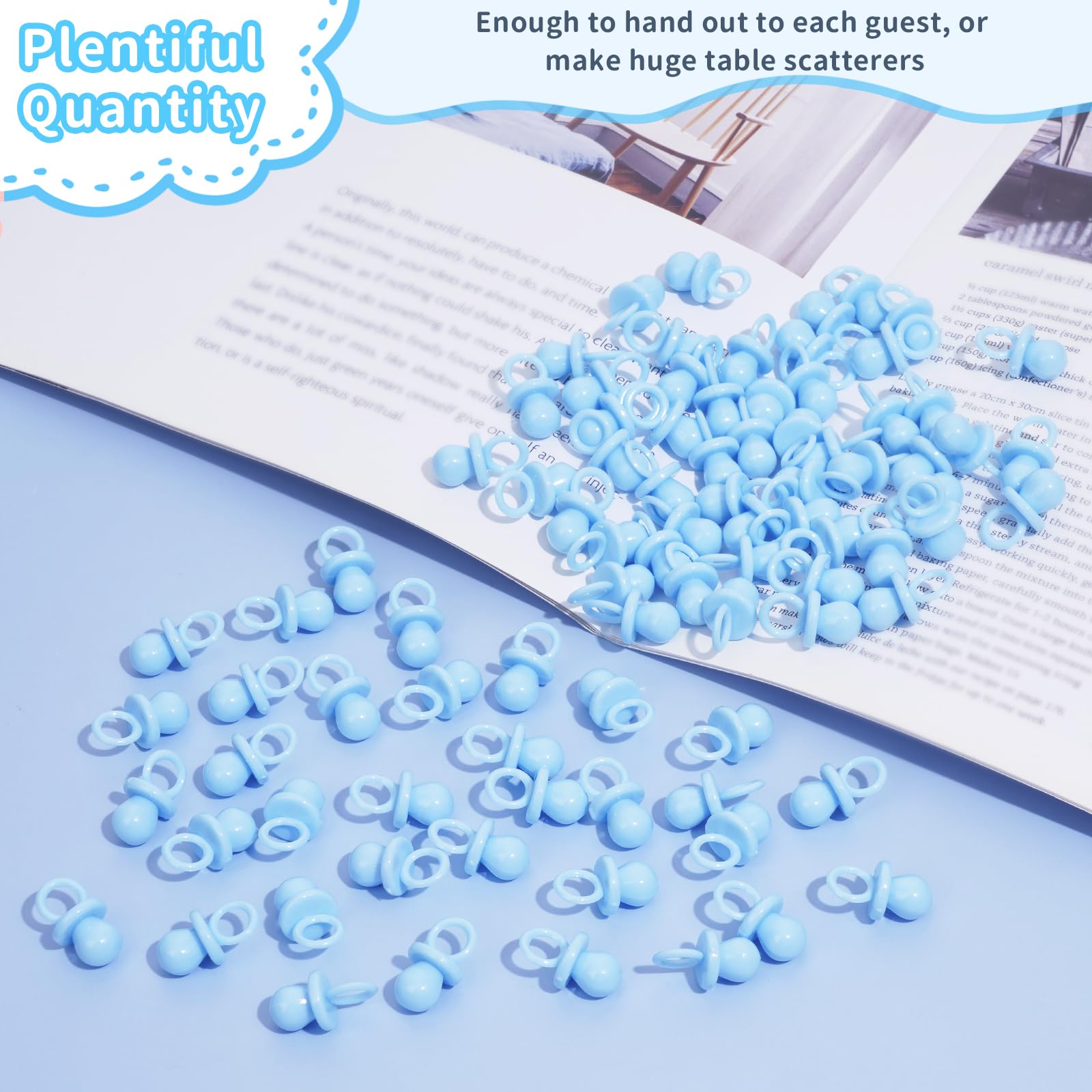 ZYFLSQ 200 Mini Pacifiers Baby Shower Game — Blue 0.86” Plastic Pacifiers for Gender Reveal & DIY Decor