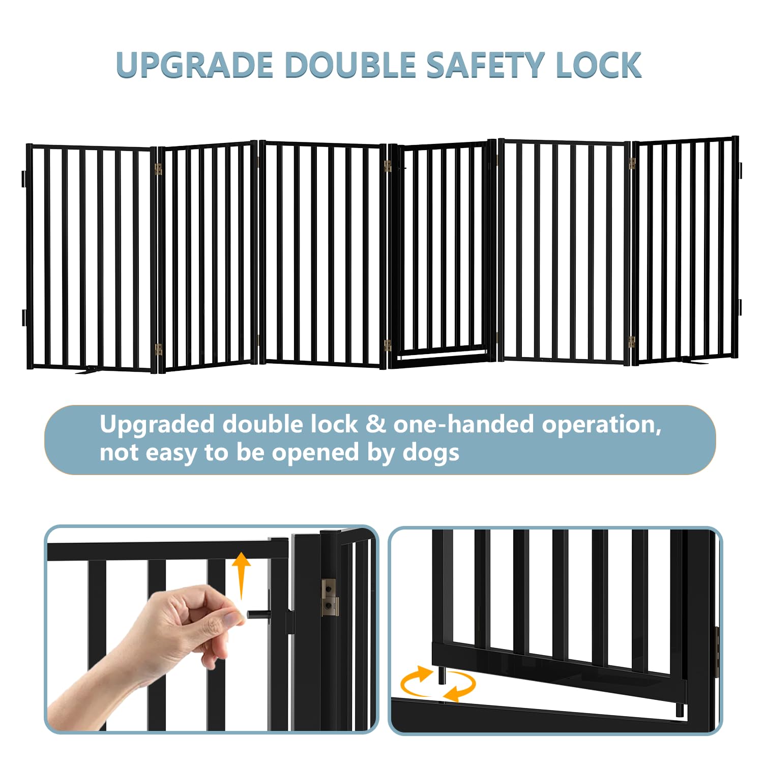 Lezbanz Full Metal Freestanding Dog Gates with Door, 32" Height Dog Fences for Indoor & Outdoor, Extra Wide Foldable Pet Gates for Stairs, Hallways, Doorways, Yard (6 Panels, 120" W × 32" H)