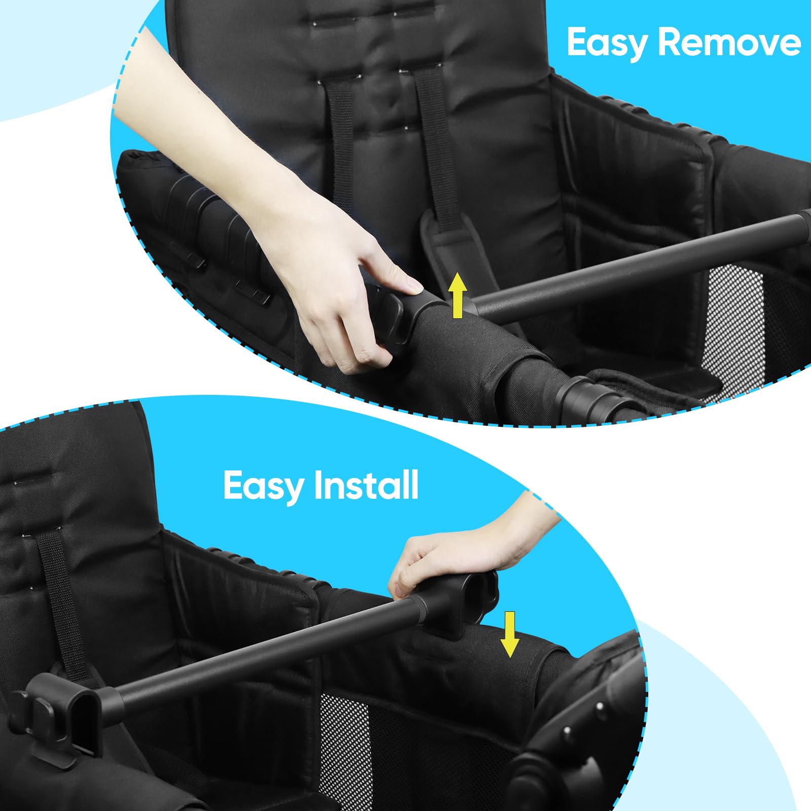 Universal Forward-Facing Stroller Wagon Support Bar,Length Adjustable Crossbar with Hook-Built in,Easy to Install & Remove Bus-Style Seating Upgrade Accessories