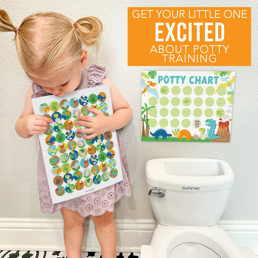 Hadley Designs potty-chart-dinosaur-boys-wall-mount demonstrates easy bathroom-friendly setup.