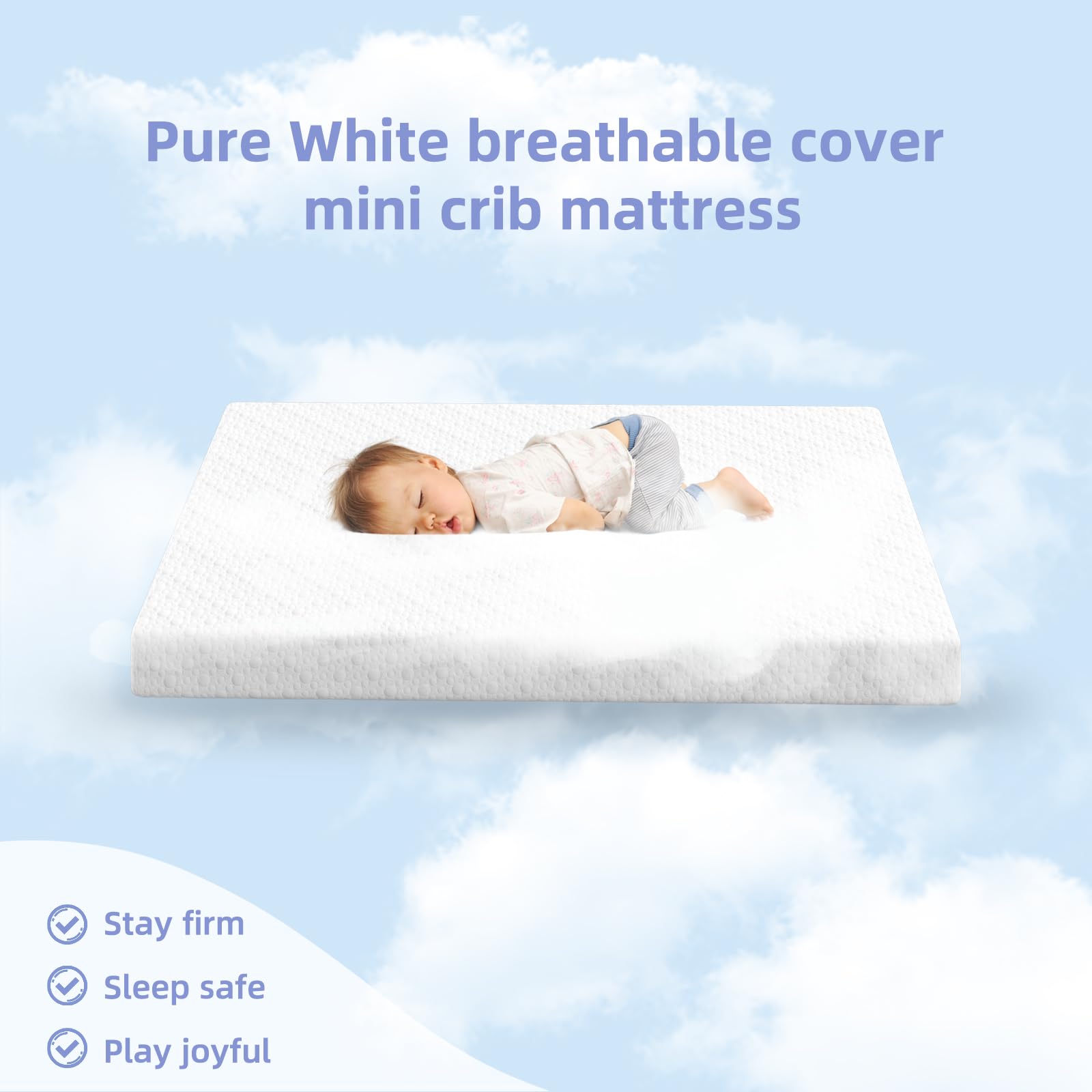 pareler bear 3"x24"x38" Mini Mattress, 38" Lx24 W Premium Foam Mattress, Waterproof Soft Breathable Outer Cover, White