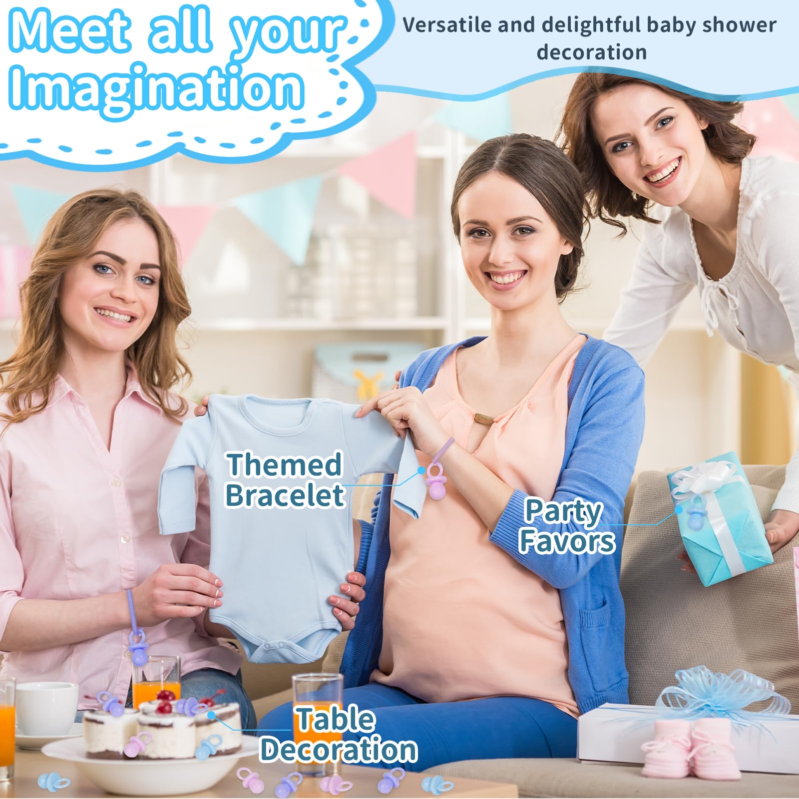 ZYFLSQ 200 Mini Pacifiers Baby Shower Game — Blue 0.86” Plastic Pacifiers for Gender Reveal & DIY Decor