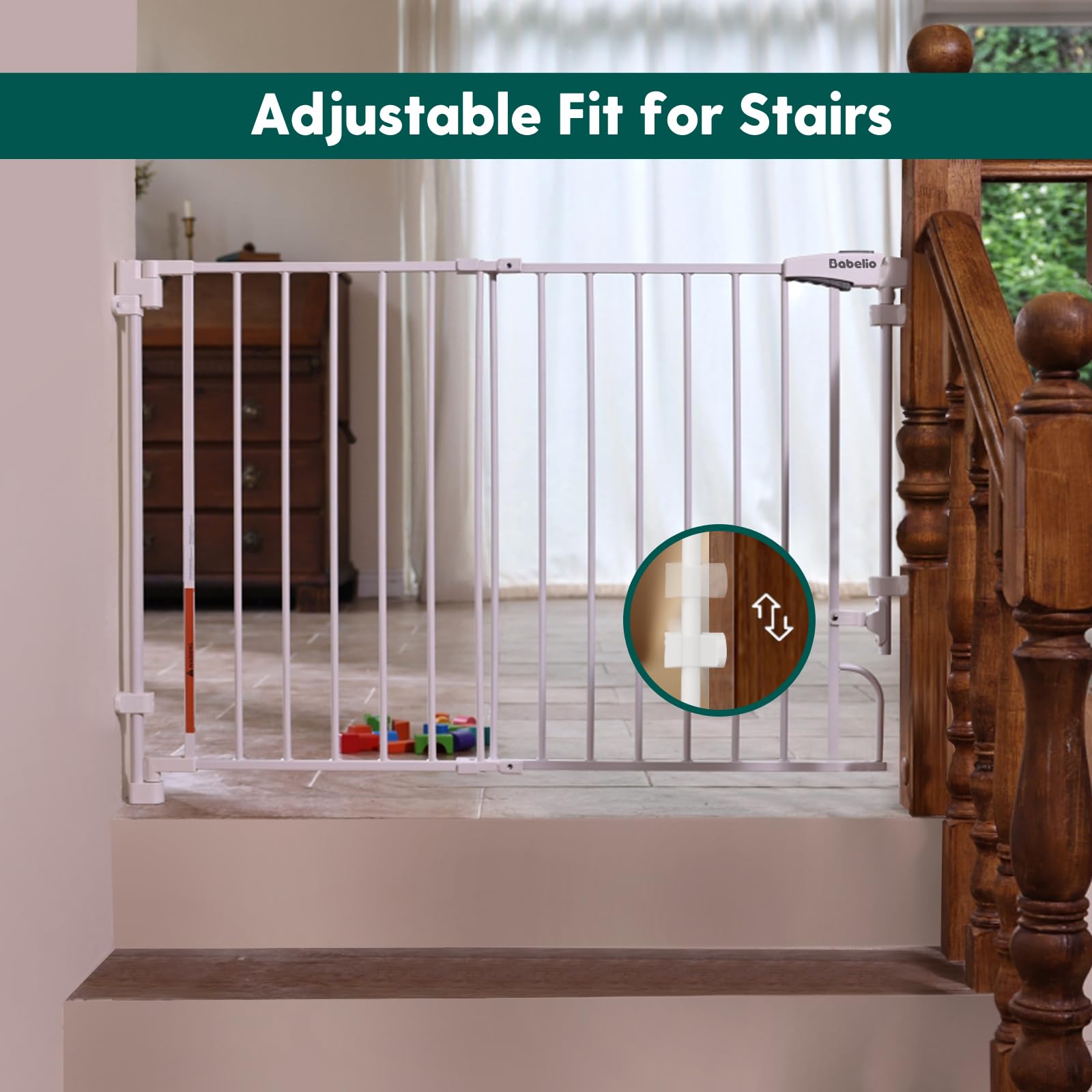 Babelio Easy to Remove & No Bottom Bar Baby Gate, 29-43", 36" H Extra Tall Hardware Mounted (Drill Needed)| Wide Walk-Thru| Auto-Close Safety Dog/Pet Gate for Stairs & Doorways (White)