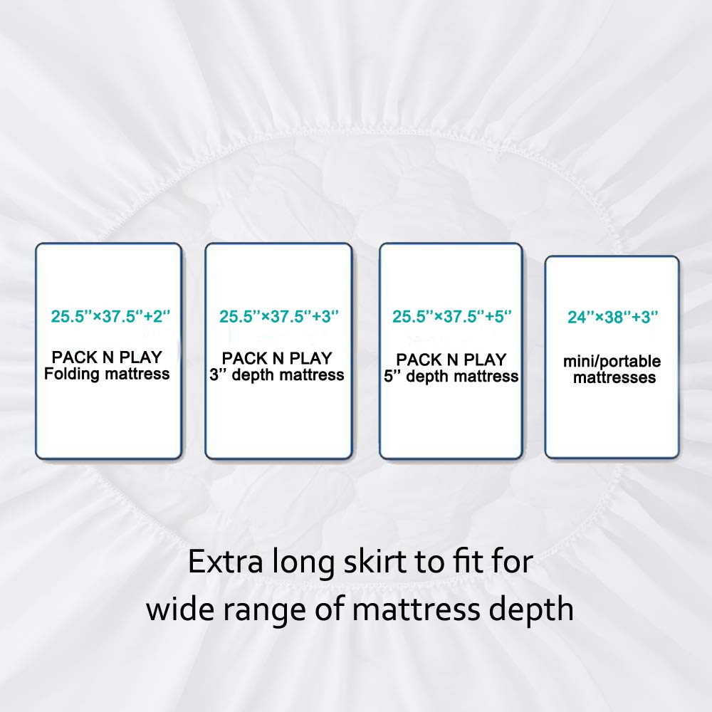 Biloban Pack and Play Mattress Pad Sheets Waterproof 2-Pack – Fitted Quilted 39x27