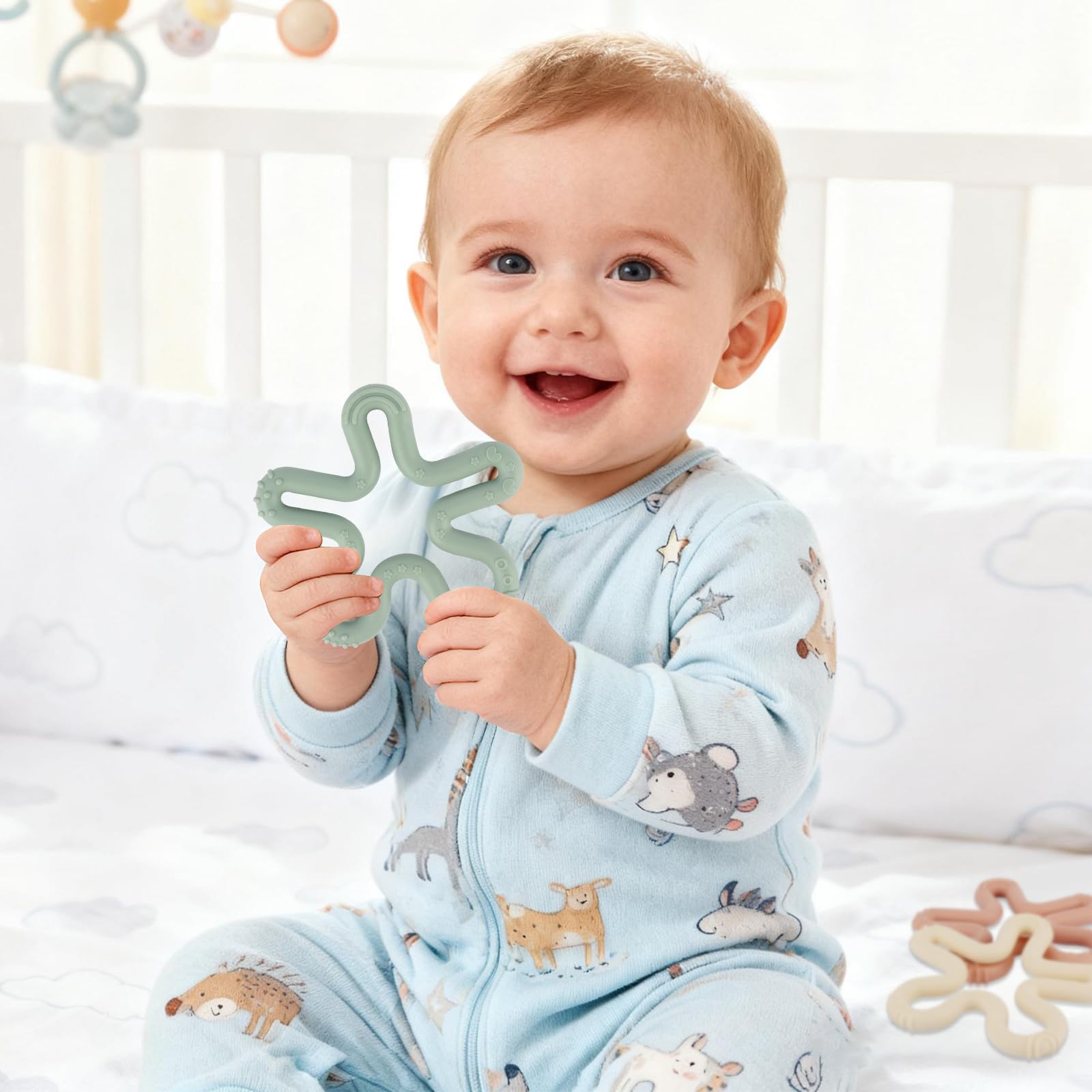 Fu Store 3 Pack Coral Flower Ring Teether – Silicone Baby Teething Toys 0-36 Months