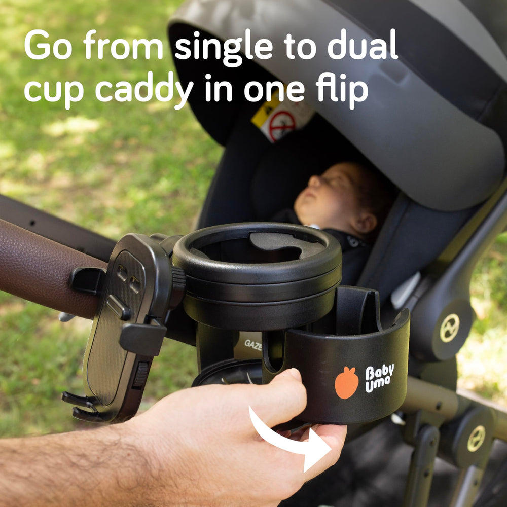 Baby Uma phone and cup combo keeps devices and drinks within reach.
