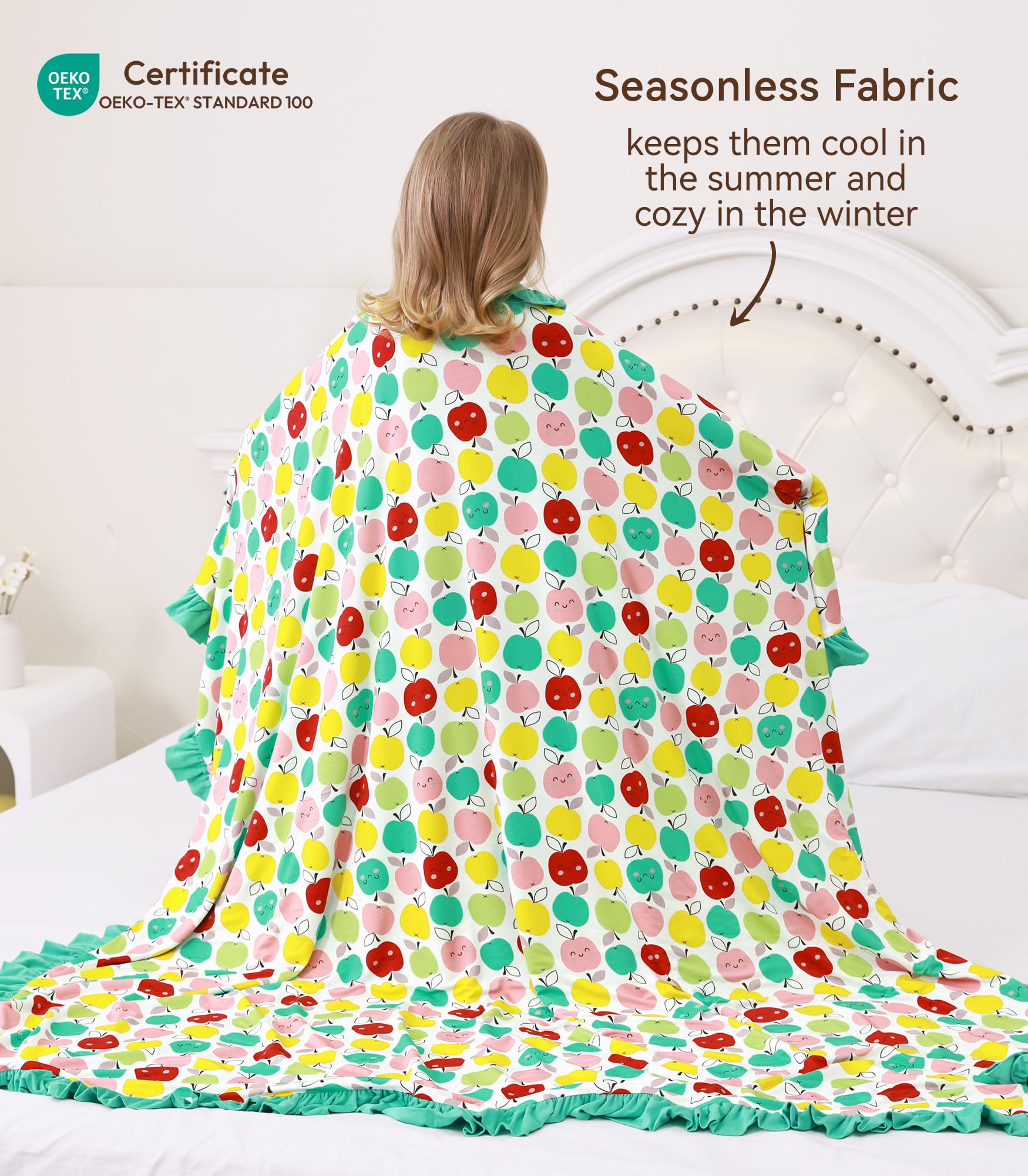 DREAMHALO Bamboo Baby Blanket 50x50 Apple – Soft, Breathable Viscose for Baby Girls
