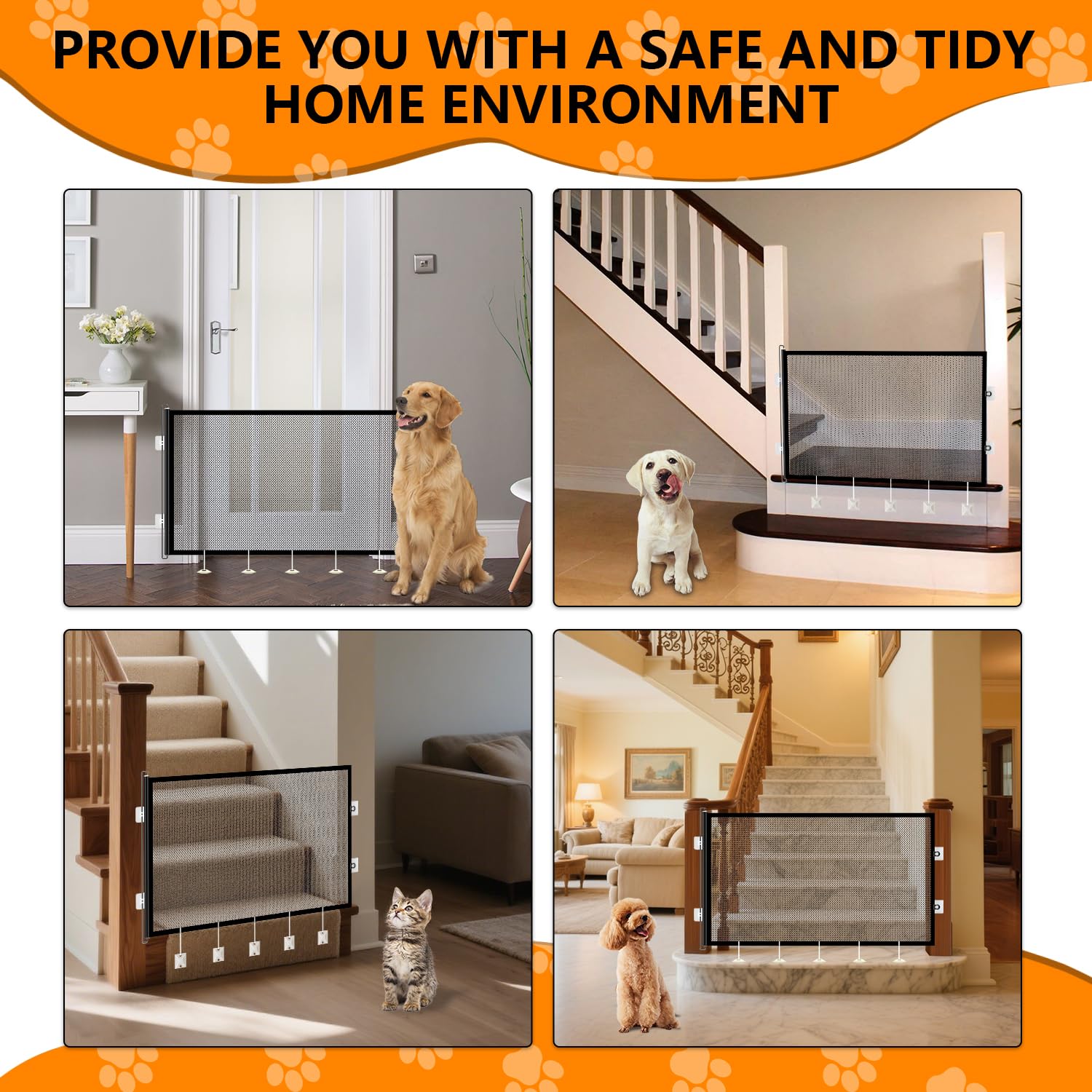 2 Pack Retractable Pet Gate for Doorways and Stairs, Mesh Gate for Dog, Cat, Indoor & Outdoor Use, One-Hand Operation, Easy Installation, 31" Tall, Expands to 59" Wide
