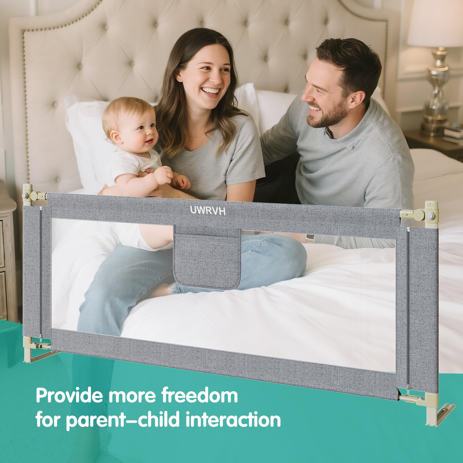 UWRVH Bed Rails for Toddlers - Adjustable One-Sided Guard for King/Full/Twin Beds (Grey, 74.8 in)