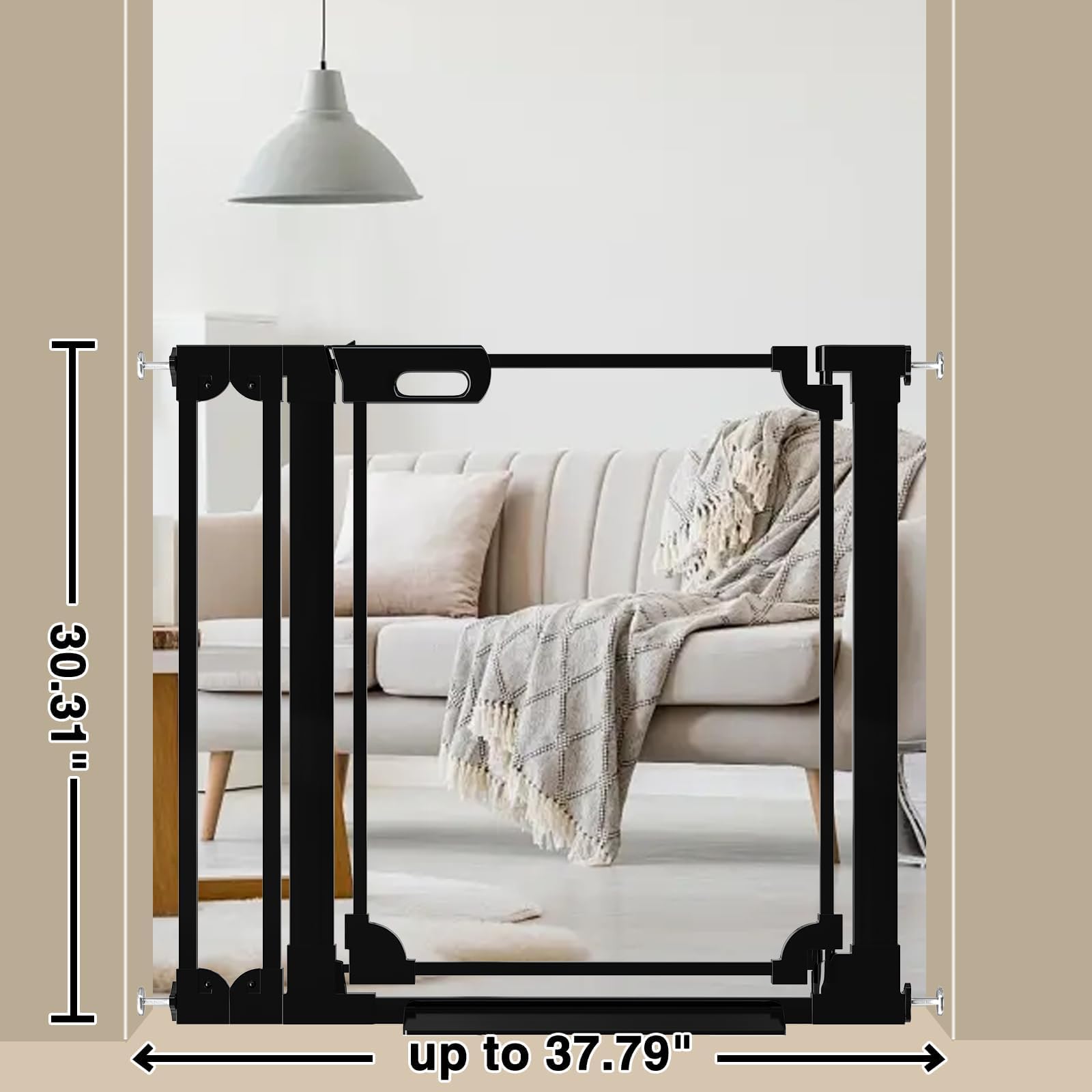 WAOWAO Clear Baby Gate for Stairs Modern Design Acrylic Auto Close Pet Gate, 29.52-37.79" Wide Safety Baby Gate for Doorways,Black Clear Dog Gates Indoor,Hallways,Kitchen