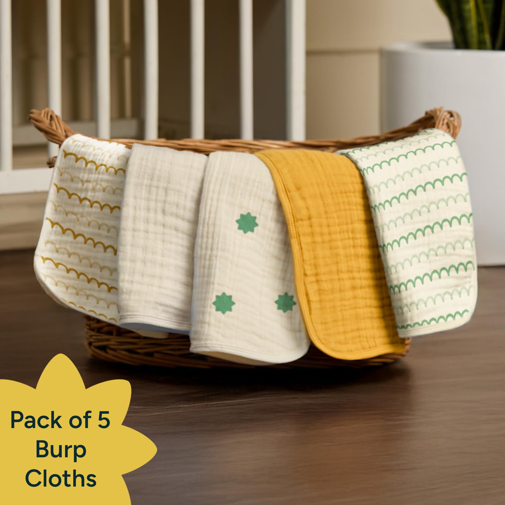 NINTARABABY Burp Cloths – 100% Organic Muslin, Extra-Large 22x12, 7-Layer Absorbent & Waterproof, Reversible (Pack of 5)