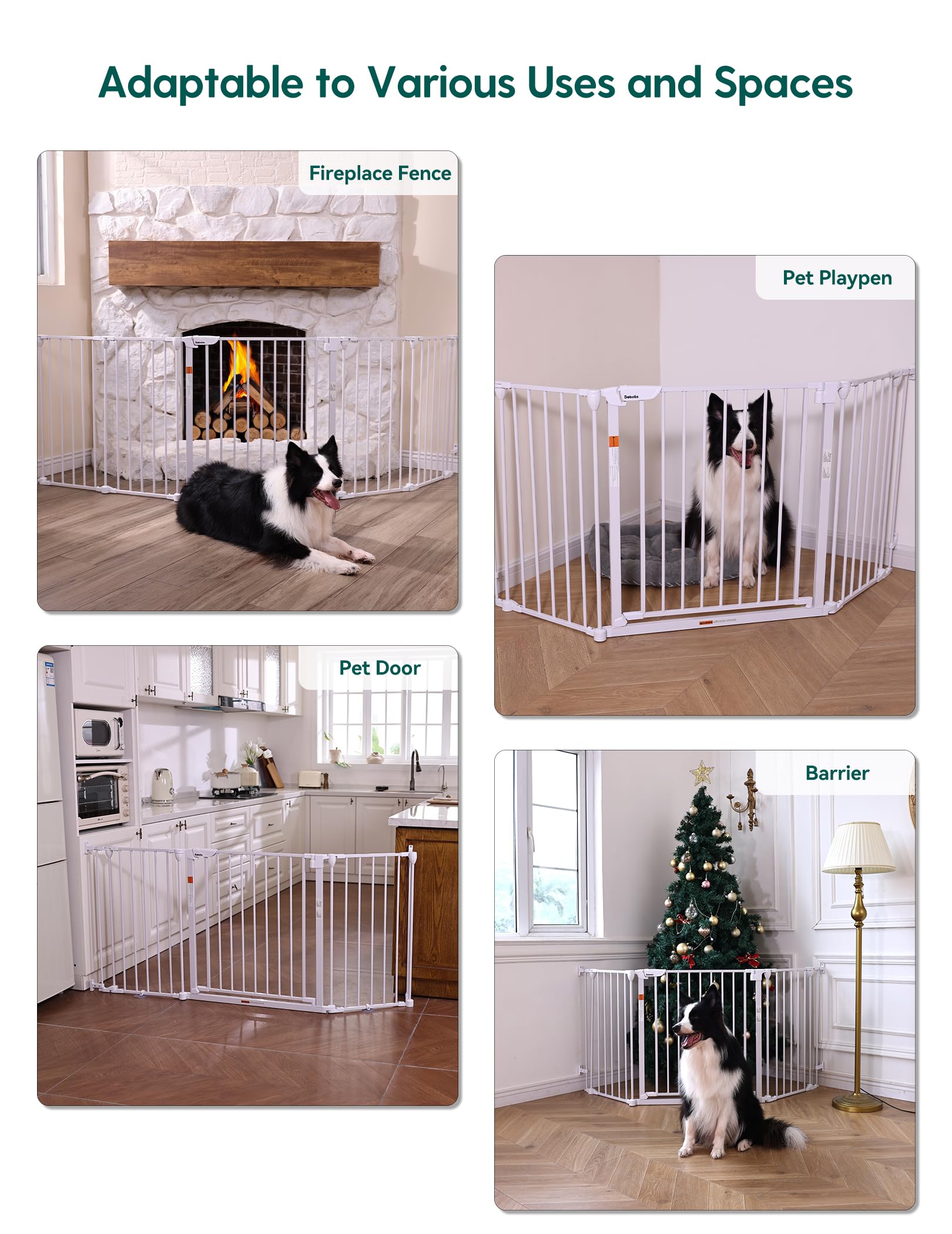 Babelio 71" Extra Wide Baby Gate, 30" Tall Auto Close Dog Fence for Stairs Kitchen Doorways Fireplace, Hardware Mounted Pet Gate Indoor, Foldable 3 Metal Panels, White