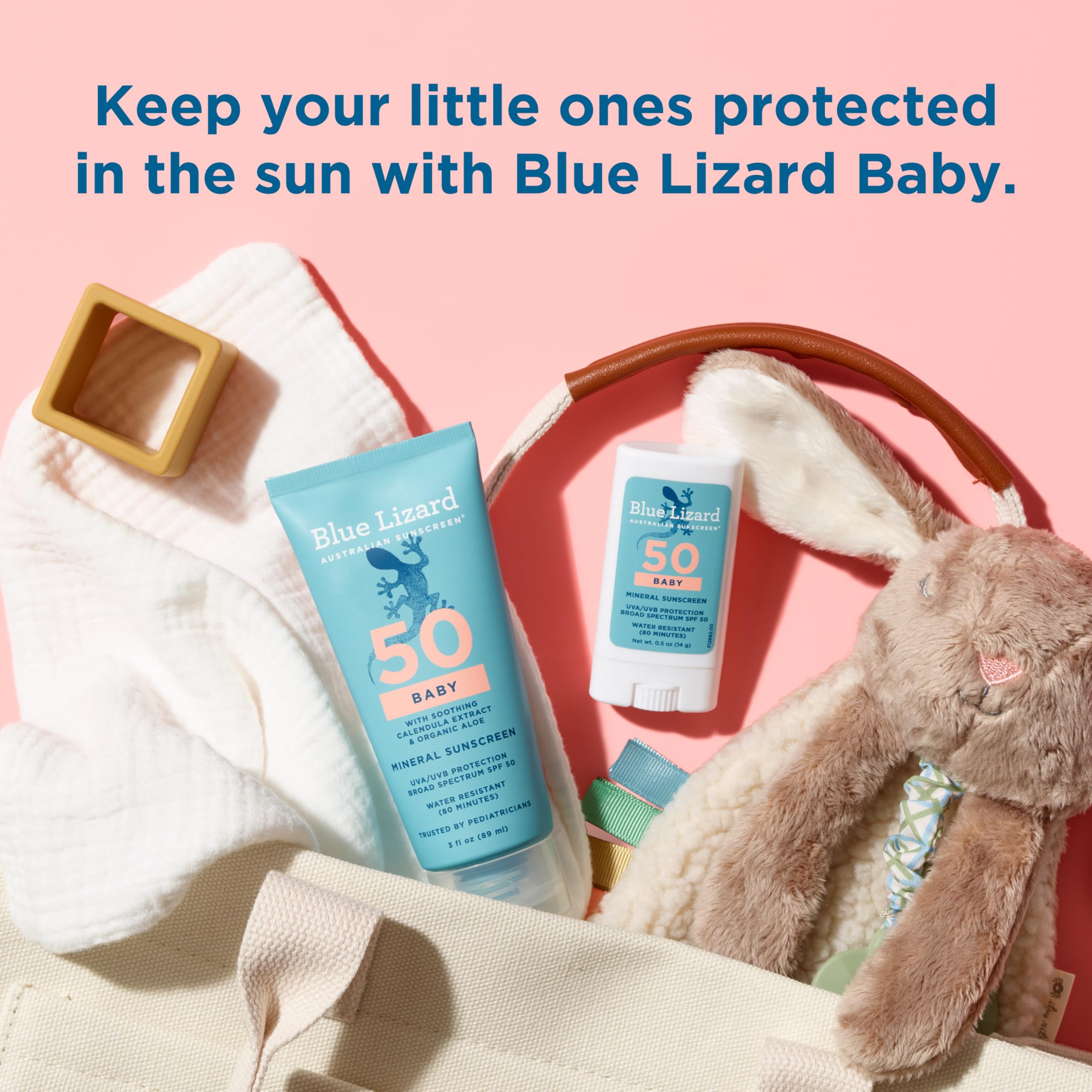 BLUE LIZARD Baby Mineral Sunscreen SPF 50+ with Smart Cap - Fragrance Free, 3 oz