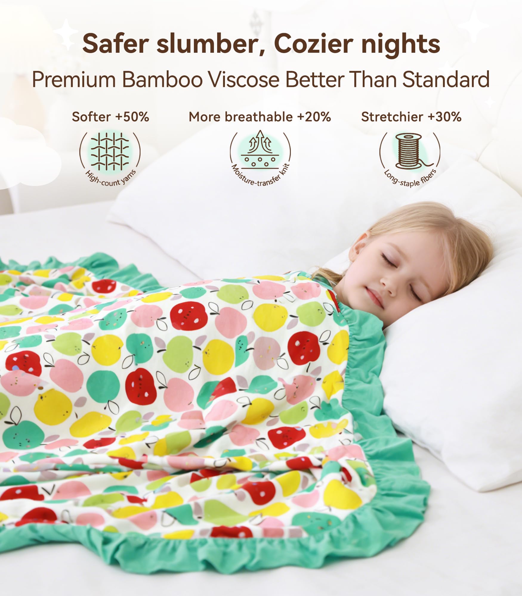 DREAMHALO Bamboo Baby Blanket 50x50 Apple – Soft, Breathable Viscose for Baby Girls