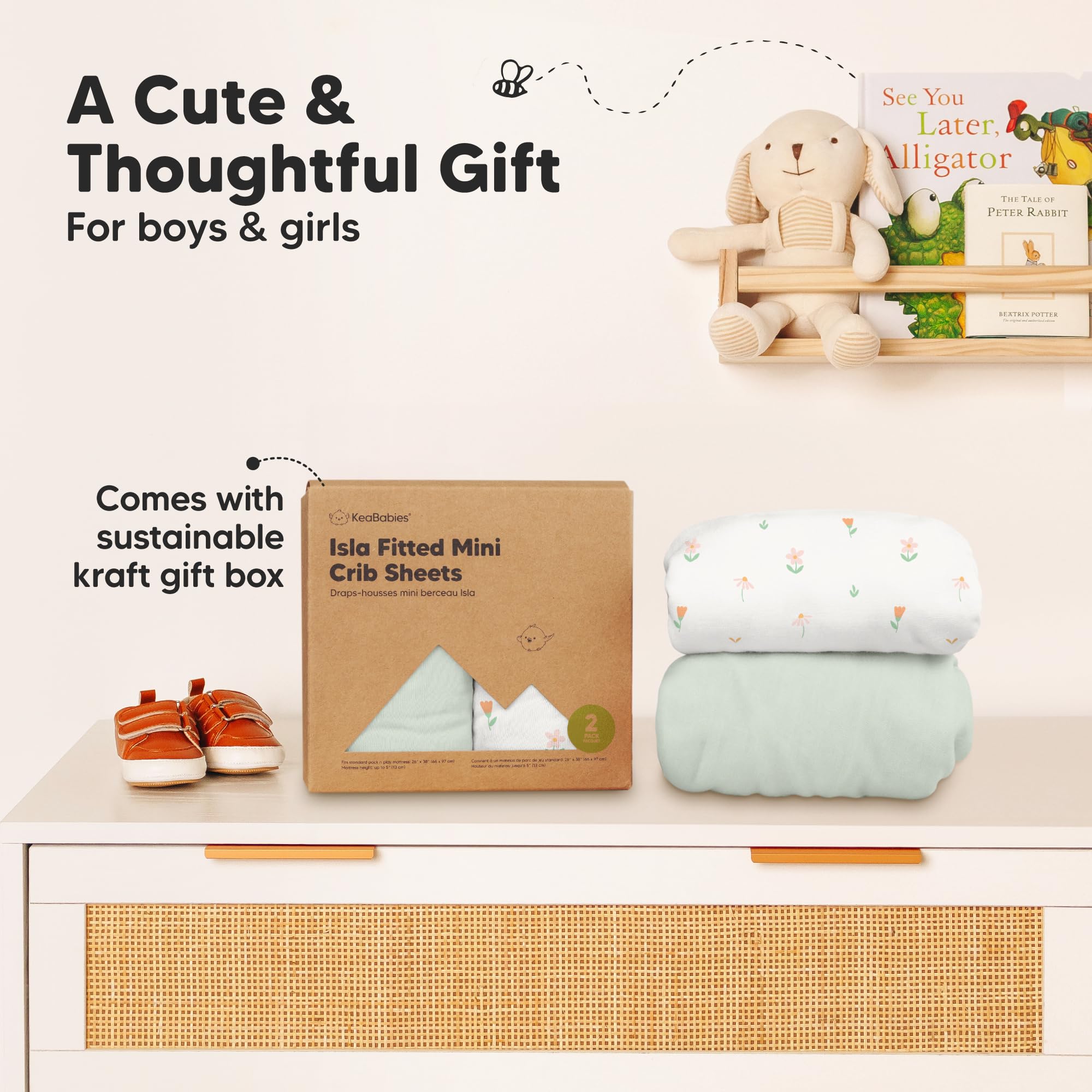 Pack and Play Sheets Fitted - 2-Pack Mini Crib Sheets for Pack N Play Mattress 38x26, Soft & Cozy, Neutral Toddler Playard Bedding, Snug Fitted Mini Baby Crib Mattress Cover Boy, Girl (Wildflowers)