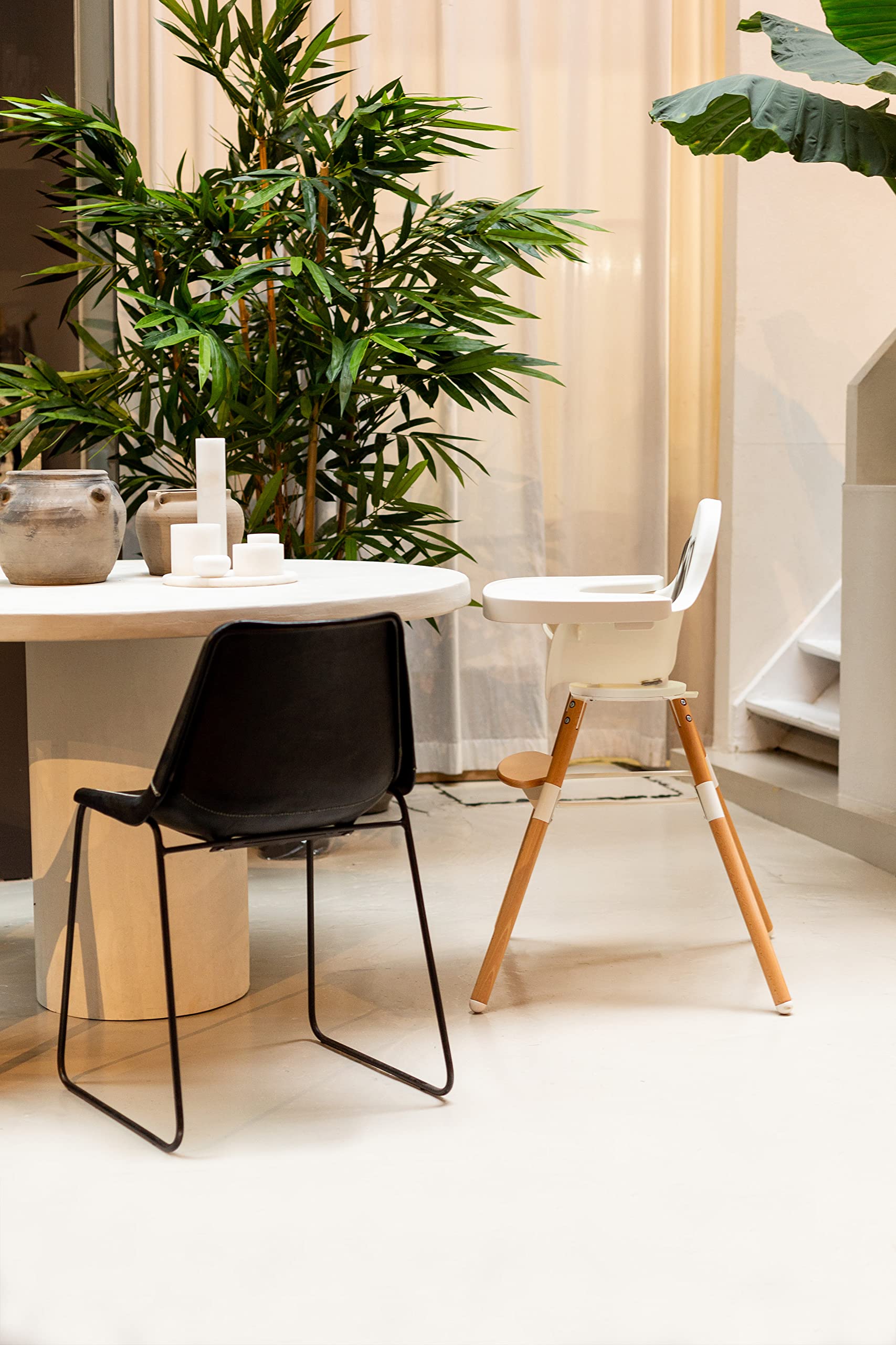 Childhome Evolu One.80° 2 in 1 Baby High Chair with 180° Swivel, Adjustable Height Baby High Chair, Sleek Modern with Beechwood Legs, White