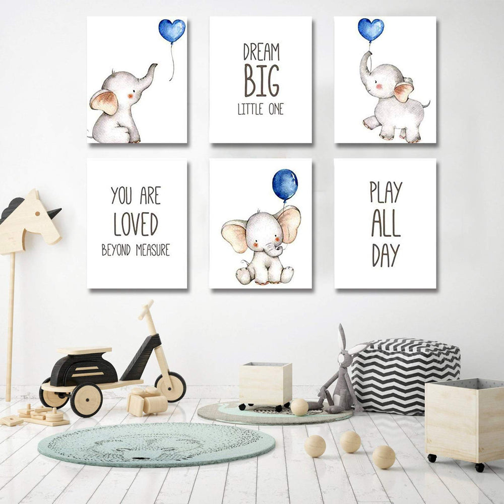 iMagitek nursery wall art featuring elephants for a cozy baby boy room