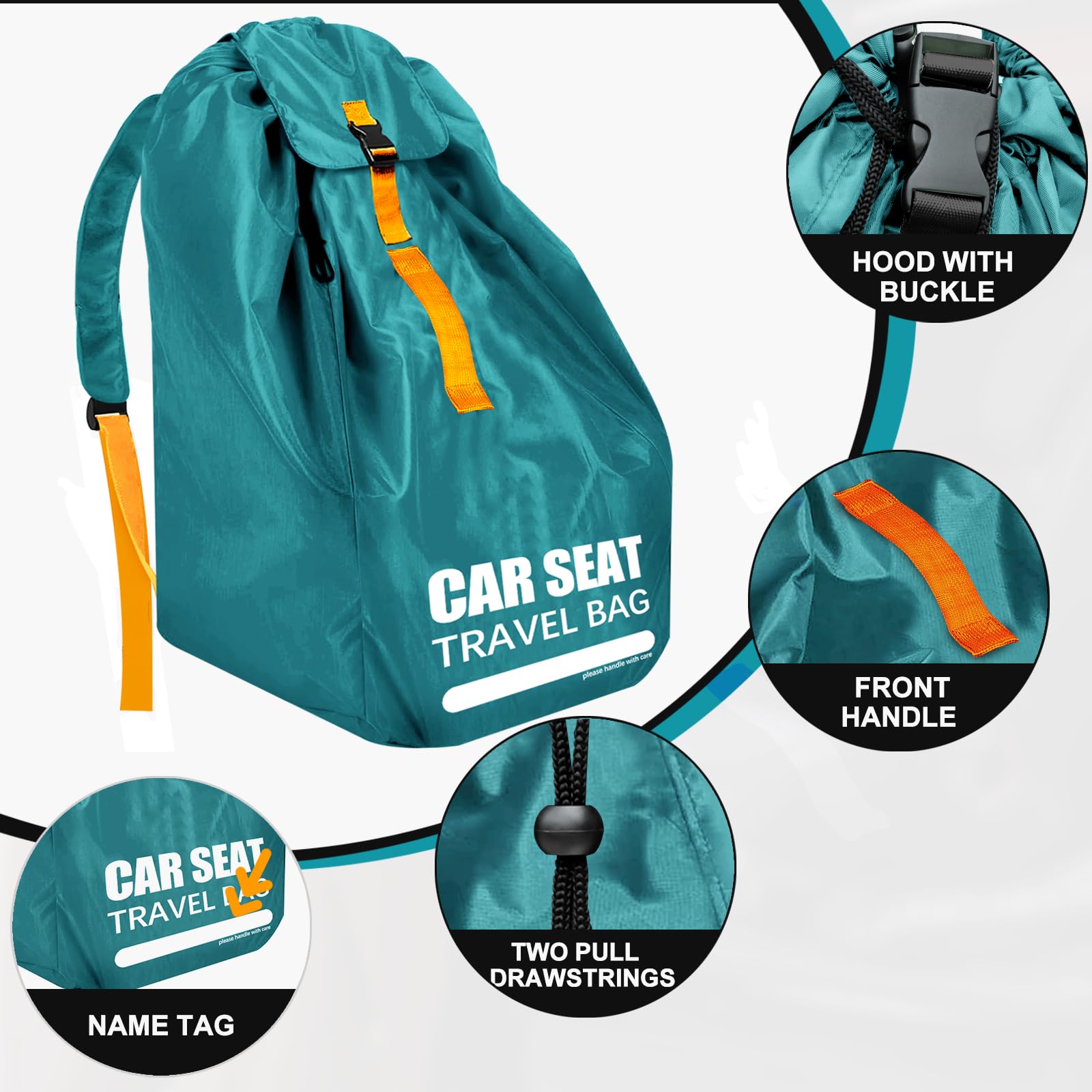 Imbsinvncy car seat travel bag features double-strong stitching for lasting durability.